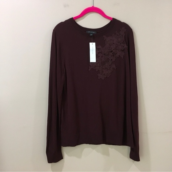 Ann Taylor Knit Sweater Top Lace Sleeve V Neck Red new - Picture 1 of 4